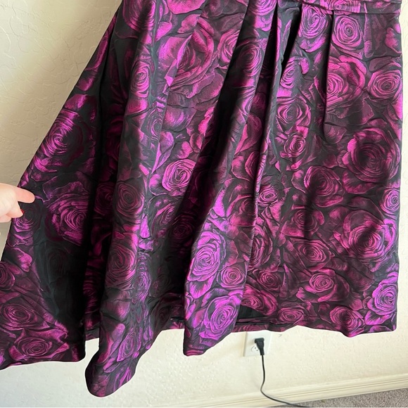 Theia Dress Pink Purple Halter Flare Skirt Floral Shiny Designer Party - Picture 5 of 12